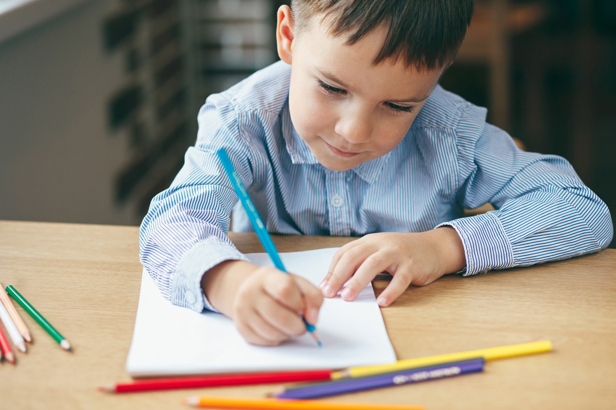 A boy draws