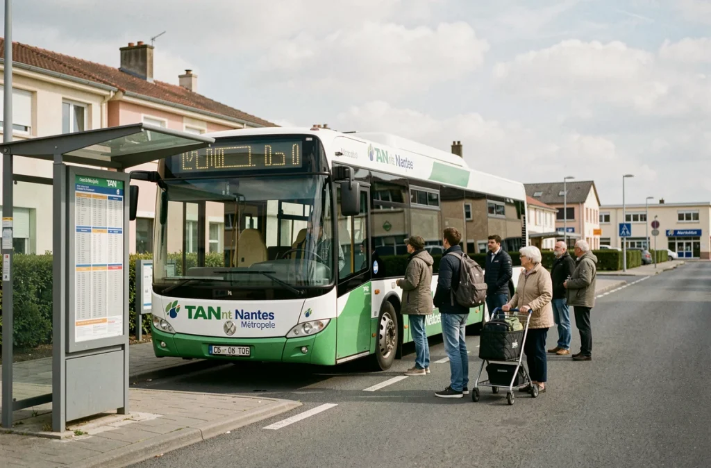 Arrêt de bus TAN en zone commerciale à Orvault pour rejoindre Le Cardo et le Forum