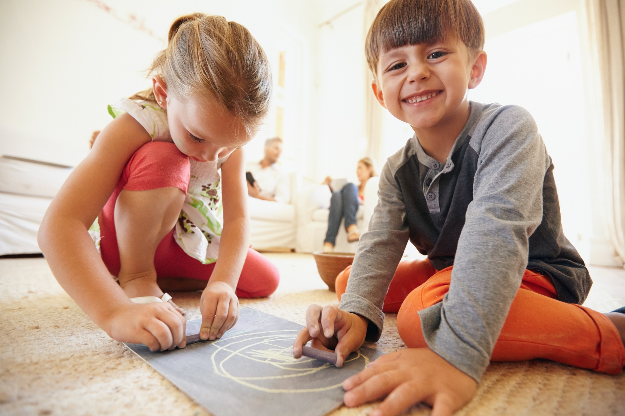 Children drawing and coloring
