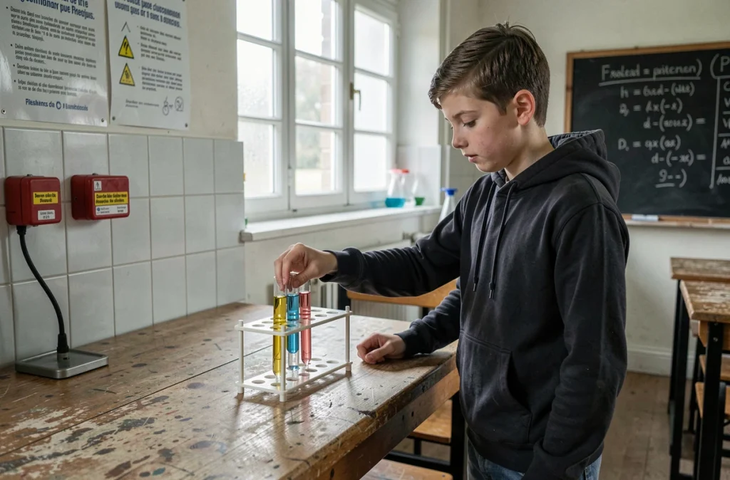 Collégien en cours de sciences au Collège privé de Guerlédan