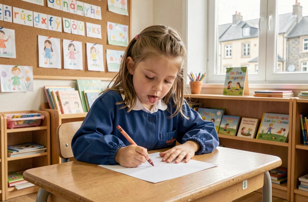 Jeune élève en classe à l'École Saint-Léonard de Guingamp