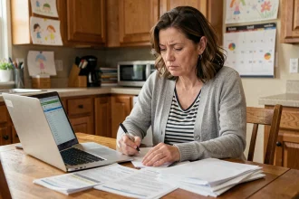 Famille d'accueil : assistante maternelle qui vérifie des documents administratifs pour éviter les erreurs de salaire
