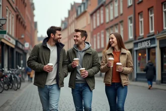 Groupe d'amis se promenant dans le quartier de La Maillerie à Lille après une sortie au Palomano